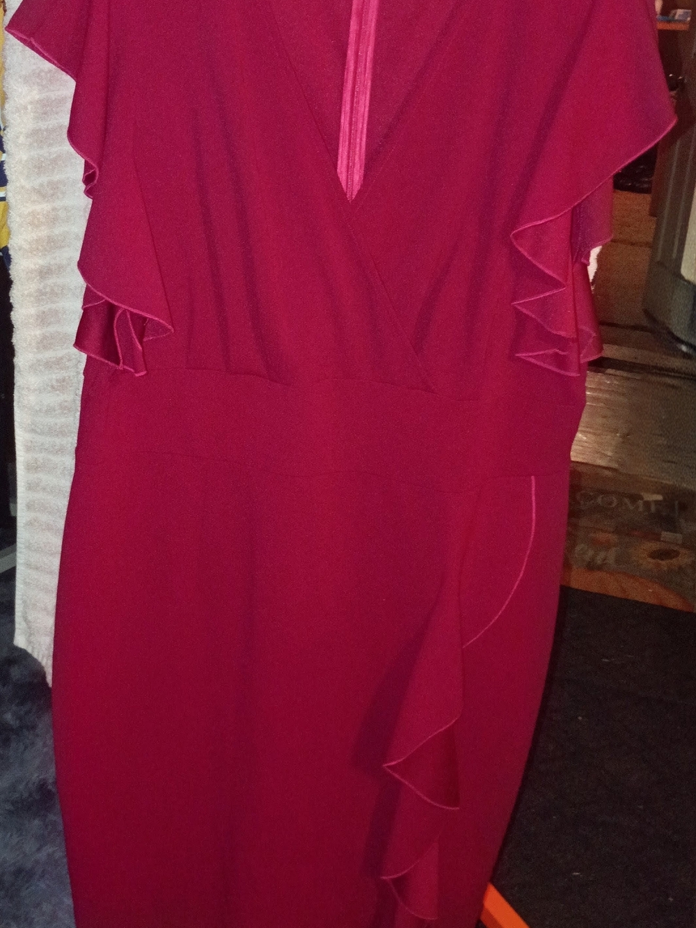 Miusol Burgundy Ruffle Sleeve Midi Dress